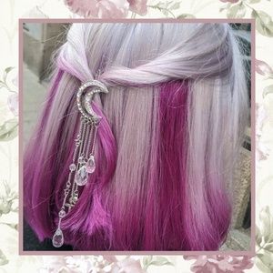 🎀 CRESCENT MOON HAIR PIECE CLIPIN BOHO CHIC CRYSTAL LOVE DANGLE BLING DIAMOND